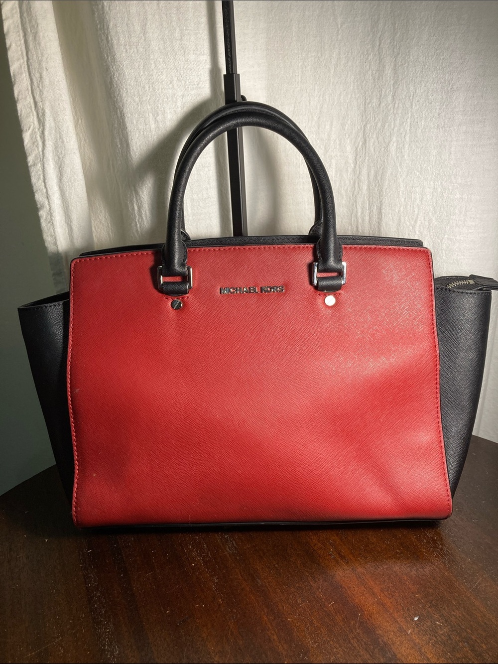 Michael Kors Red and Black Saffiano leather Satchel tote